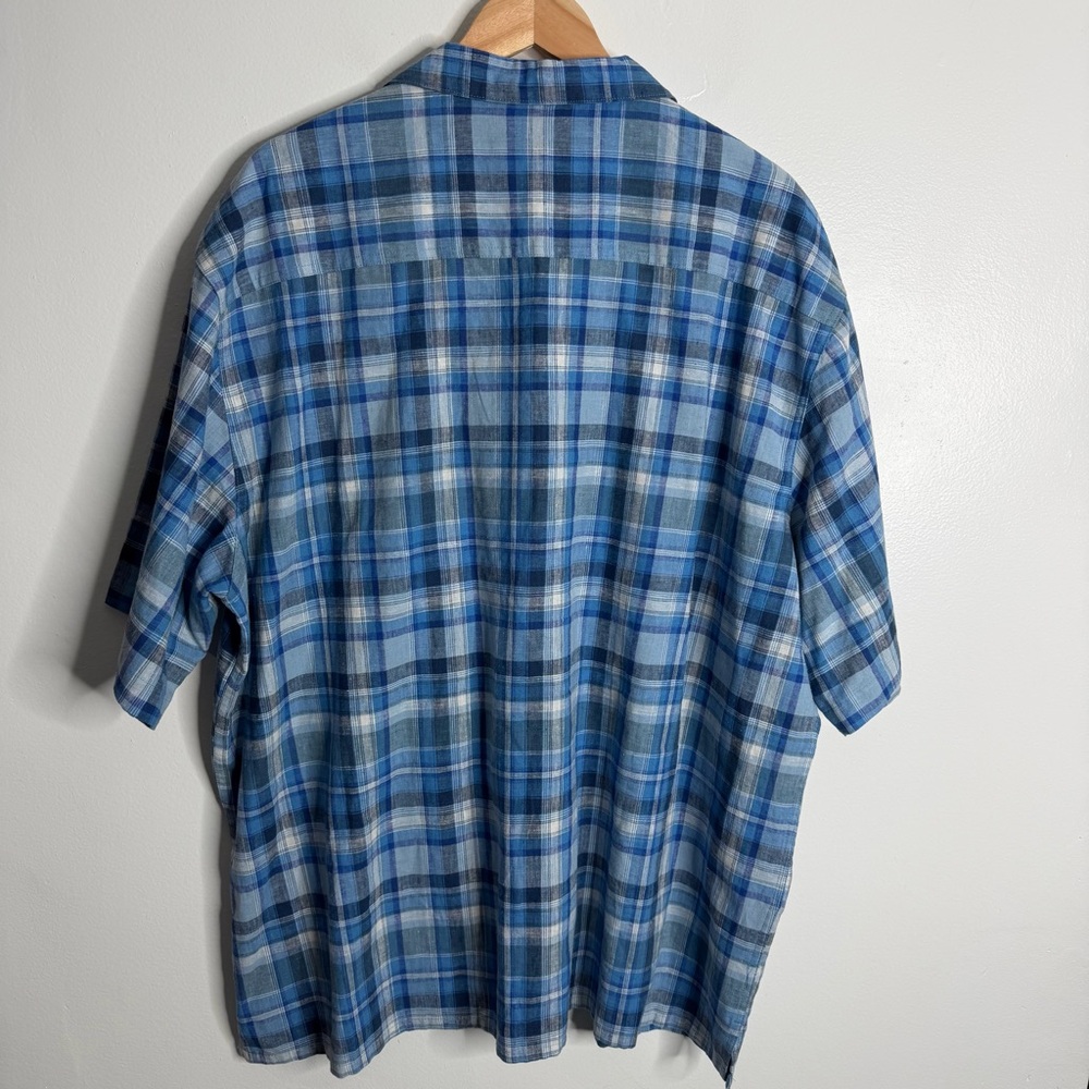 NWOT Bruno Men’s Linen‎ Cotton Blend Short Sleeves Blue Plaid Button Front 2XLB - Picture 3 of 8